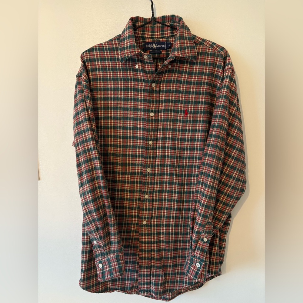 Ralph Lauren Men's Red and Green Plaid Shirt